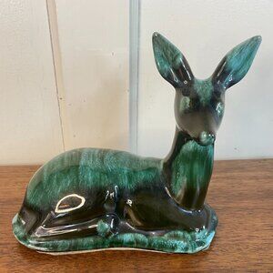 Vintage Blue Mountain Pottery Deer Figurine Green Blue Drip Glaze